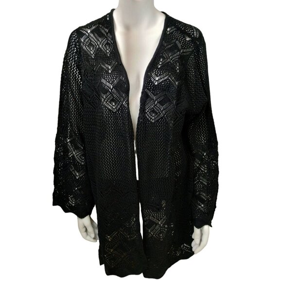 Roaman's Sweaters - Roaman's Womens 18 to 20 Black Open-Knit Cardigan Sweater